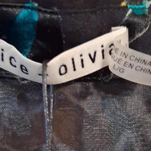 Alice + Olivia Sheer Black Blouse with Multicolor Print - Picture 11 of 11